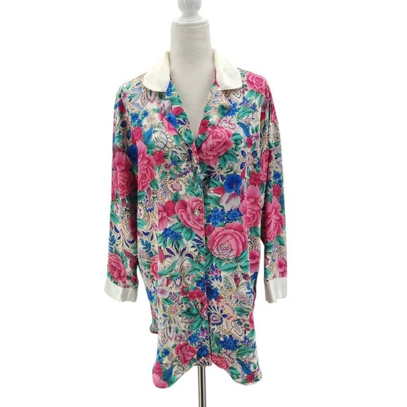 Vintage Victoria's Secret Gold Label Satin Floral Button Sleep Shirt Small - Picture 15 of 15